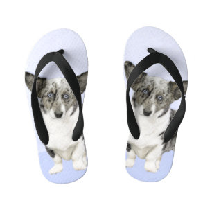 Cardigan Welsh Corgi Painting - Original Dog Art Kid's Flip Flops