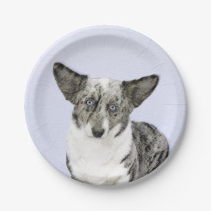 Cardigan Welsh Corgi Painting - Original Dog Art Paper Plate