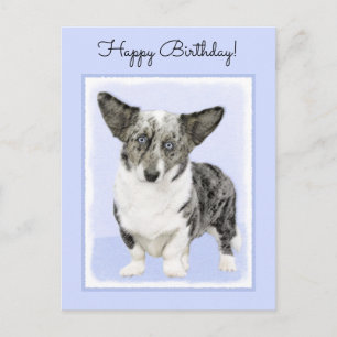 Cardigan Welsh Corgi Painting - Original Dog Art Postcard