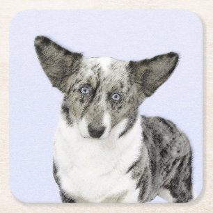 Cardigan Welsh Corgi Painting - Original Dog Art Square Paper Coaster