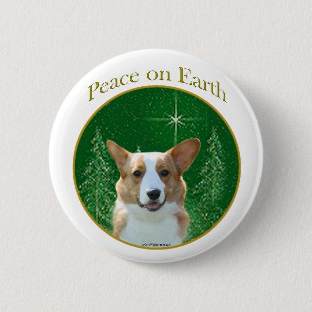 Cardigan Welsh Corgi Peace 2 Inch Round Button (Front)