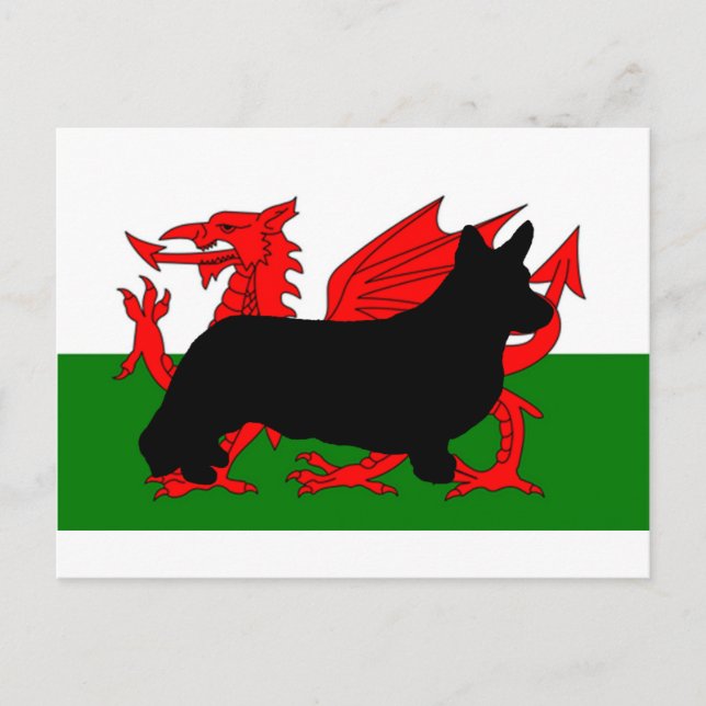 cardigan welsh corgi silhouette flag postcard (Front)