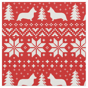 Cardigan Welsh Corgi Silhouettes Christmas Holiday Fabric