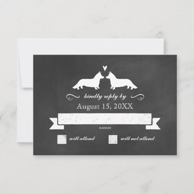 Cardigan Welsh Corgi Silhouettes Wedding RSVP (Front)
