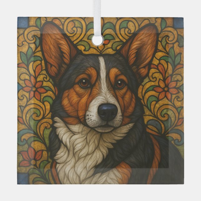 Cardigan Welsh Corgi "Stained Glass"  Glass Ornament (Front)