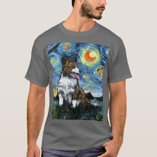 Cardigan Welsh Corgi Starry Night Dog Art by Aja T-Shirt