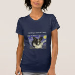 Cardigan Welsh Corgi Van Gogh Starry Night T-Shirt<br><div class="desc">Ladies T-shirt with a black and white Cardigan Welsh Corgi on Van Gogh's Starry Night backdrop</div>