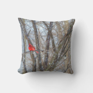 Cardinal and Chickadee Throw Pillow