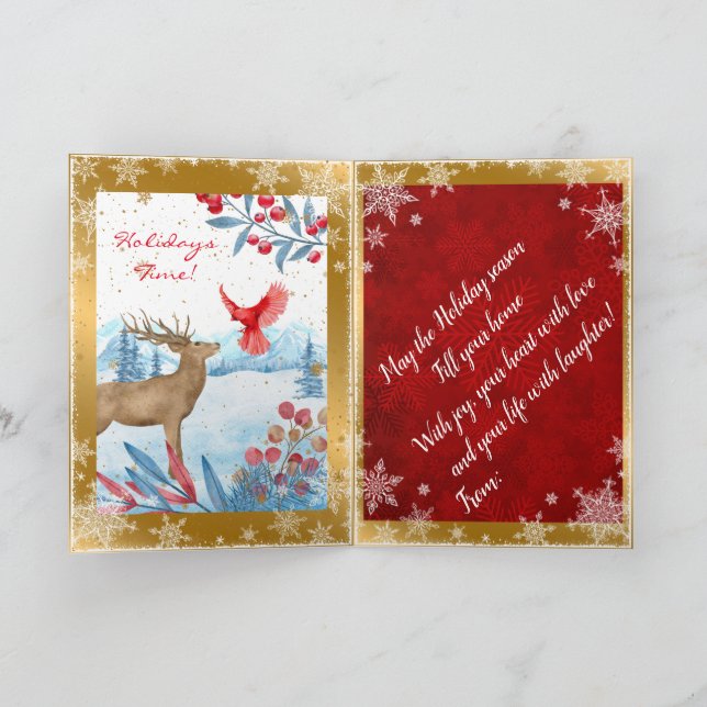 Cardinal and Deer Customize Holiday Card (Inside)
