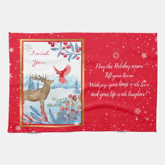 Cardinal and Deer Customize Kitchen Towel (Horizontal)