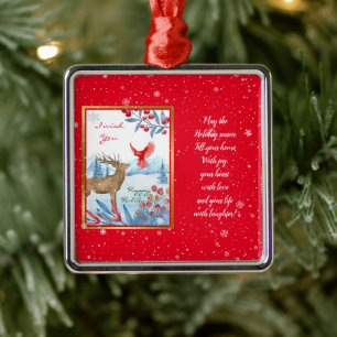 Cardinal and Deer Customize Metal Ornament