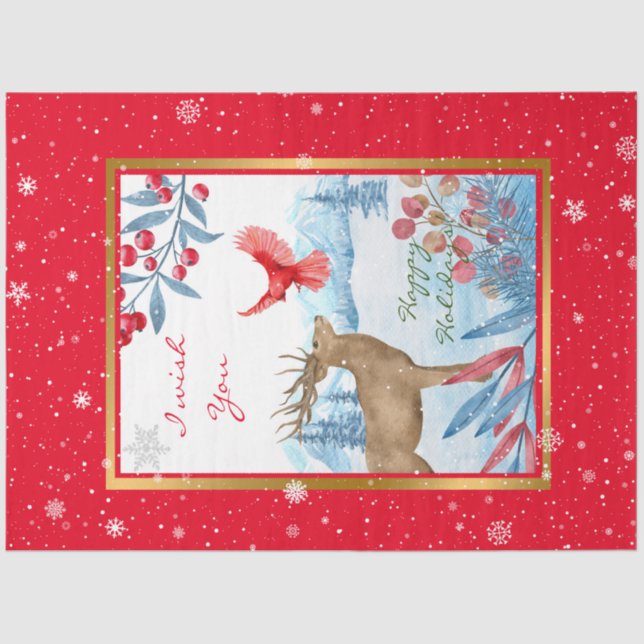 Cardinal and Deer Customize Tissue Paper (Front)