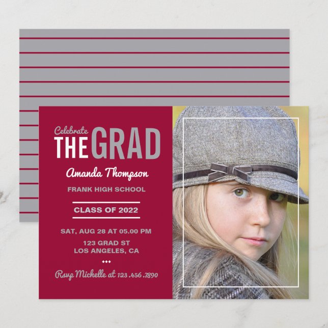 Cardinal and Grey Graduation Party Invitation (Front/Back)