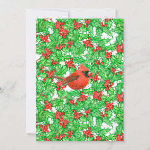 Cardinal and holly berry watercolor pattern