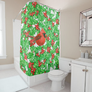 Cardinal and holly berry watercolor pattern