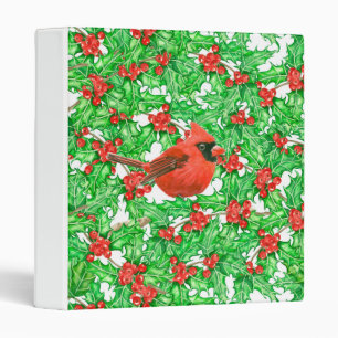Cardinal and holly berry watercolor pattern binder