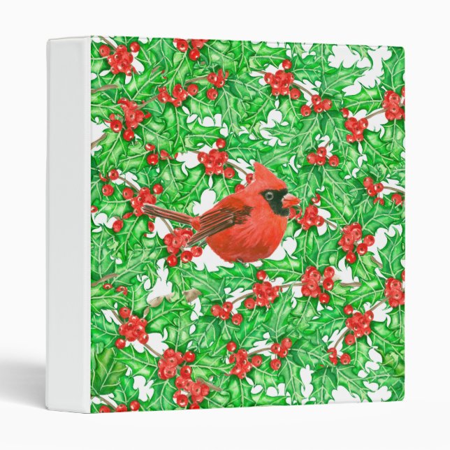 Cardinal and holly berry watercolor pattern binder (Front/Spine)