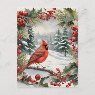 Cardinal and Holly Holiday Postcard
