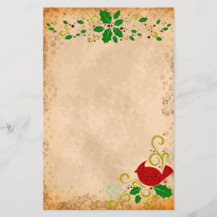 Cardinal and Holly Parchment Stationery