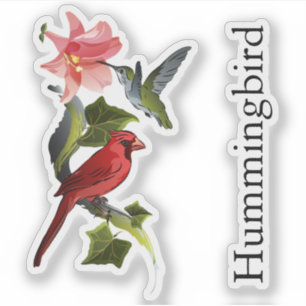 Cardinal and Hummingbird Pink Lily Custom Text
