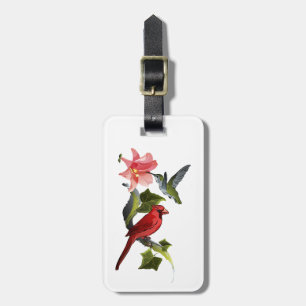 Cardinal and Hummingbird Pink Lily Personalized Luggage Tag
