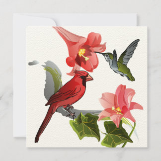 Cardinal and Hummingbird with Lilies and Ivy Invitation