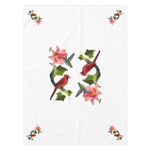 Cardinal and Hummingbird with Pink Lily and Ivy Tablecloth