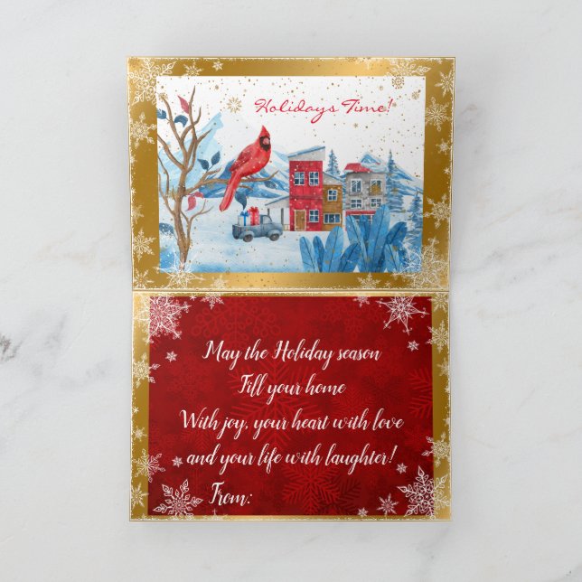 Cardinal And Landscape Customize Holiday Card (Inside)