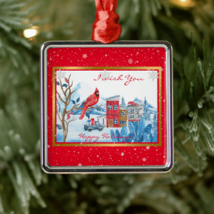 Cardinal And Landscape Customize Metal Ornament