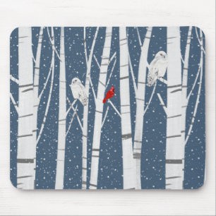 Cardinal and Owls In Snowflakes Mouse Pad