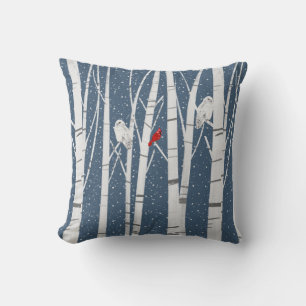 Cardinal and Owls In Snowflakes Throw Pillow