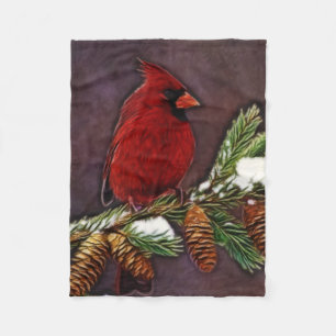 Cardinal and Pinecones Fleece Blanket