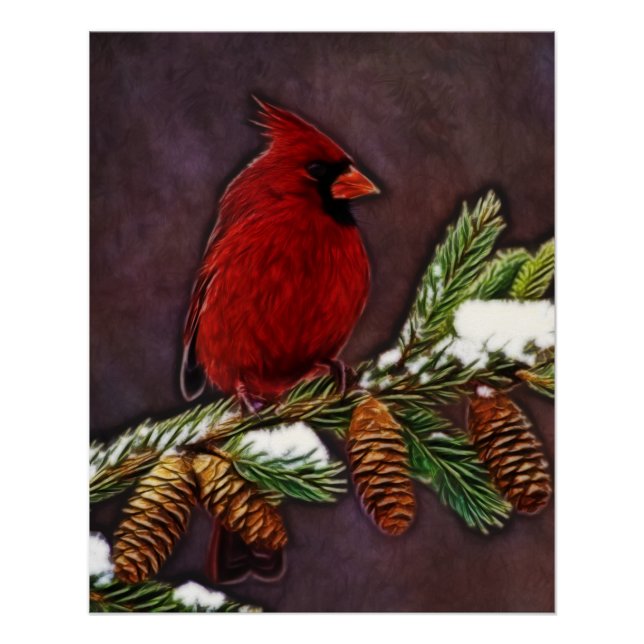 Cardinal and Pinecones Poster (Front)