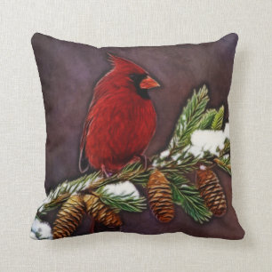 Cardinal and Pinecones Throw Pillow
