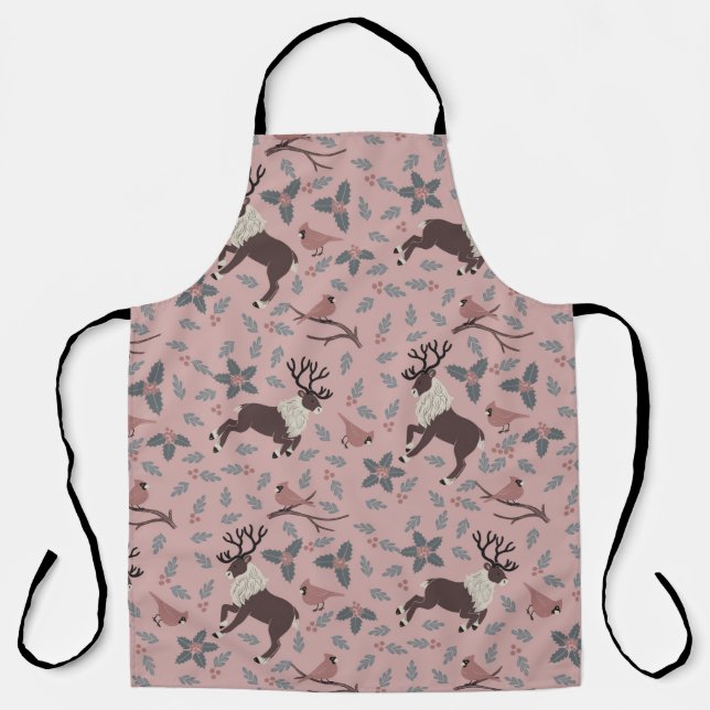 Cardinal and Reindeer Christmas Holiday Apron (Front)