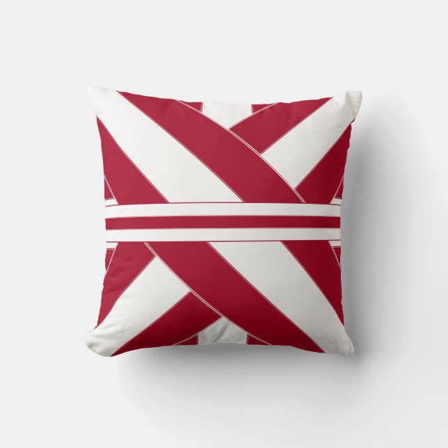 Cardinal and White Ribbonesque Throw Pillow (Front)