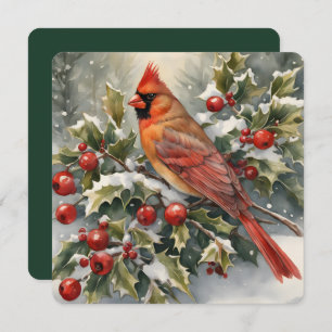 Cardinal aquarelle et carte de Noël Holly