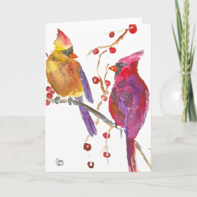 Cardinal aquarelle sur carte blanche (Devant)