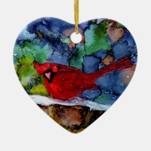 Cardinal At Night Ceramic Ornament