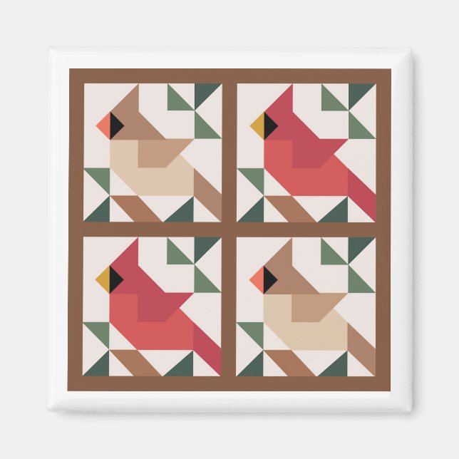 Cardinal Barn Quilt Magnet (Front)