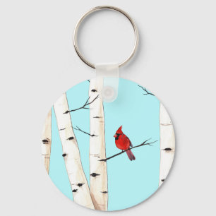 Cardinal Birch Tree Keychain