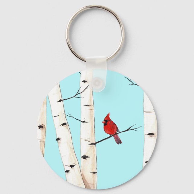 Cardinal Birch Tree Keychain (Front)