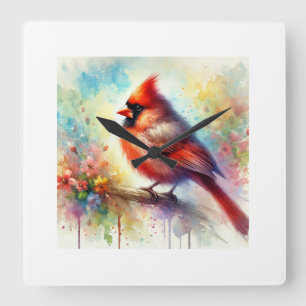 Cardinal Bird 091024AREF149 - Watercolor Square Wall Clock