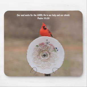 Cardinal Bird and Plate Flower Faith Bible Verse Mouse Pad