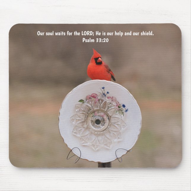 Cardinal Bird and Plate Flower Faith Bible Verse Mouse Pad (Front)