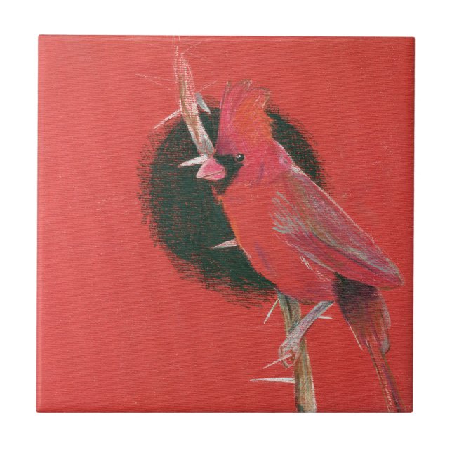 Cardinal bird animal illustration drawing red blac tile (Front)