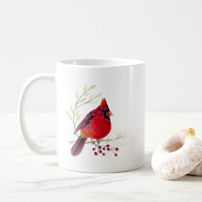 Cardinal Bird Aquarelle Art Café Mug (Cardinal Bird Watercolor Art Coffee Mug from Jenn's Emporium. )