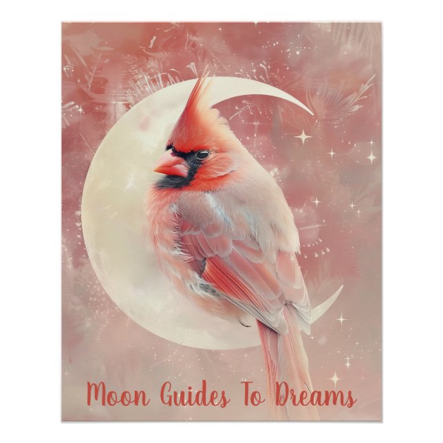 Cardinal bird baby sleeping on Moon Poster (Front)