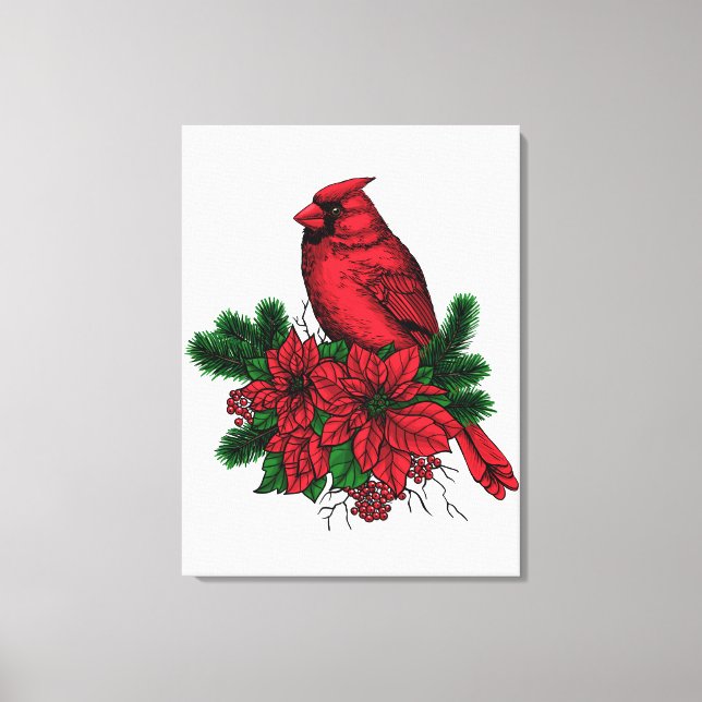 Cardinal bird, Christmas illustration Canvas Print (Front)