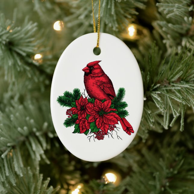 Cardinal bird, Christmas illustration Ceramic Ornament (Tree)